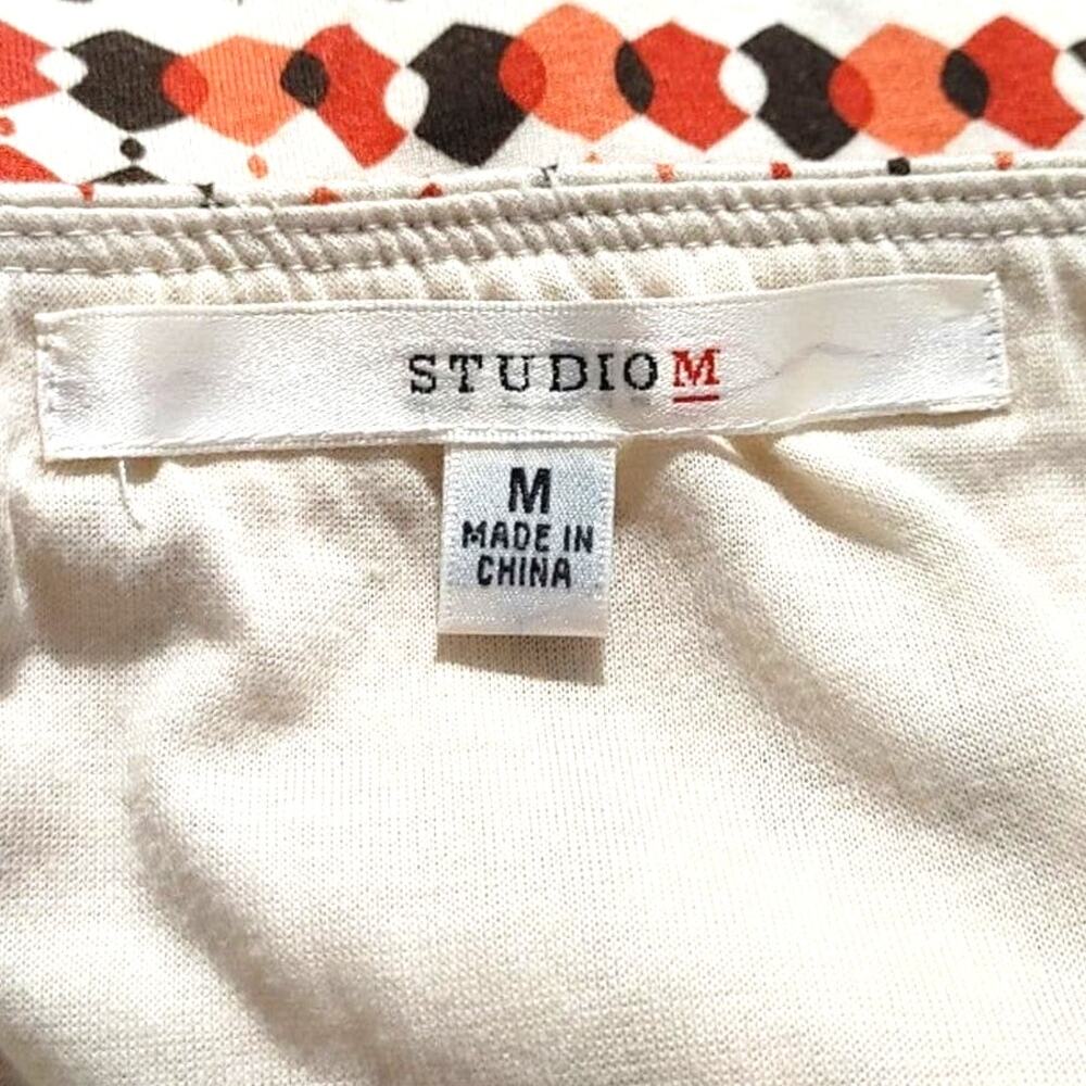 Studio M Retro Pencil Skirt Mid Rise Geometric Pattern White Multicolor Womens M - Picture 4 of 8